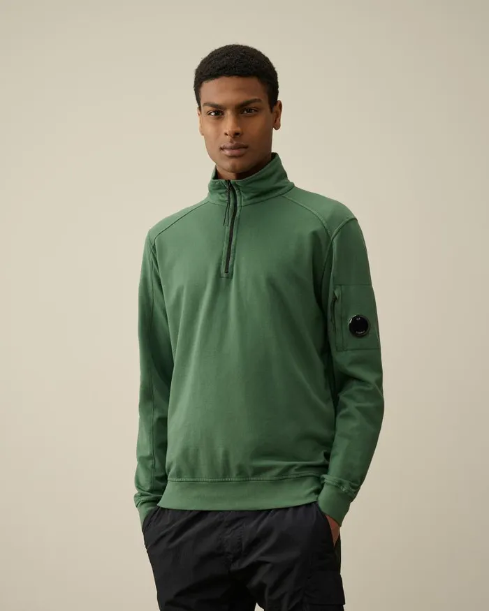 Man Light Fleece Zipped Sweatshirt Duck Green CP Company Sweatshirts