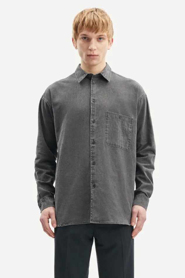 Man Luan G Shirt 14917 Washed Black Samse Samse Shirts