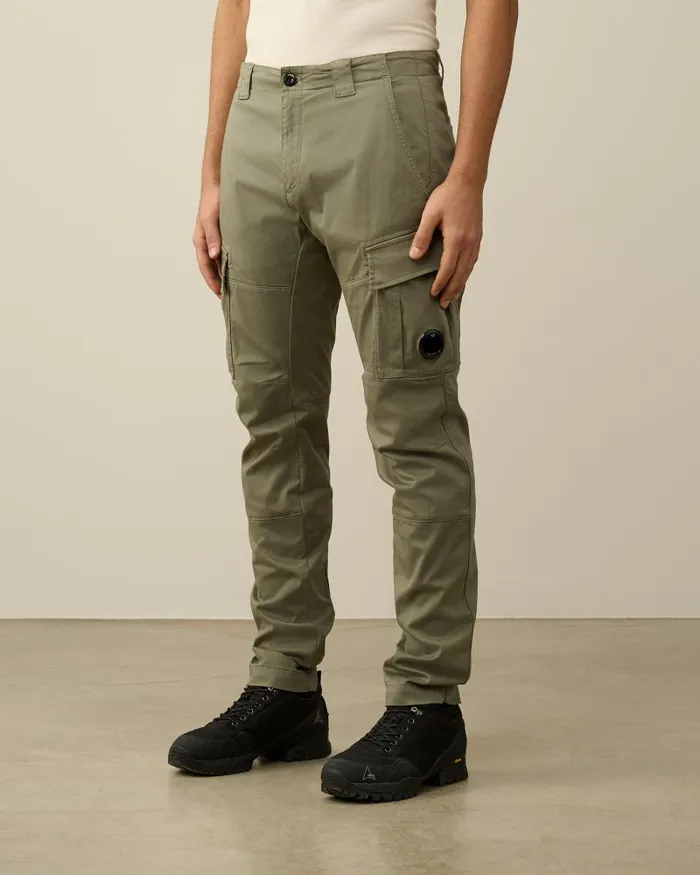Man Stretch Sateen Ergonomic Lens Cargo Pants Agave Green CP Company Trousers
