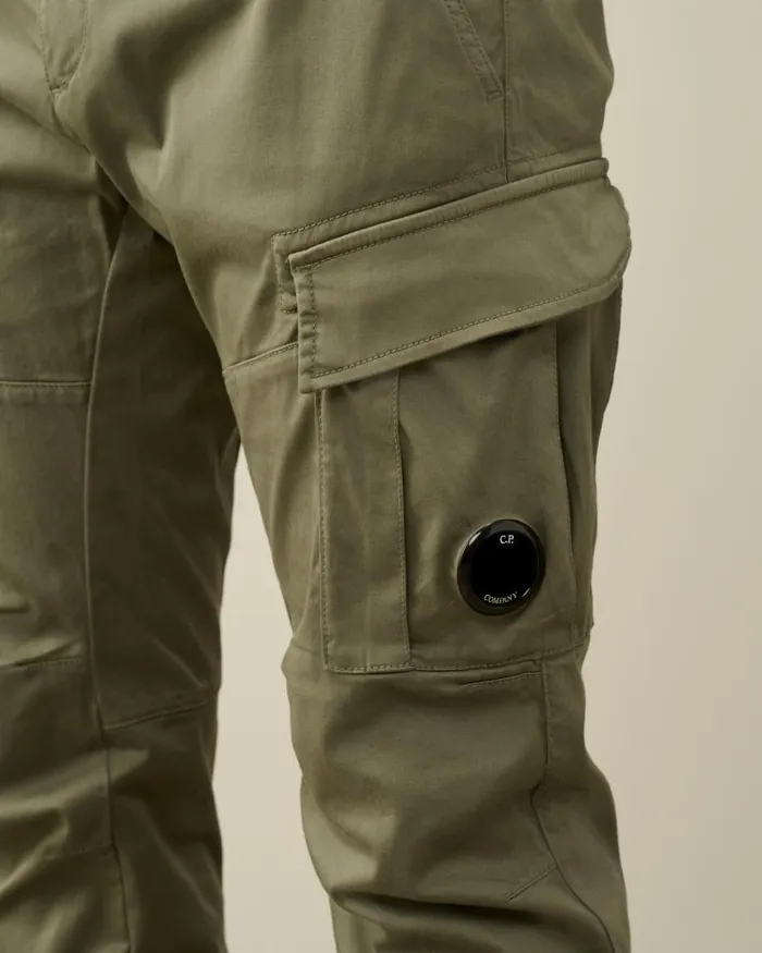 Man Stretch Sateen Ergonomic Lens Cargo Pants Agave Green CP Company Trousers