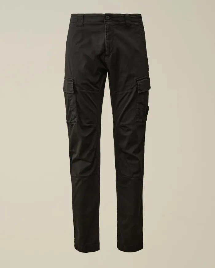 Man Stretch Sateen Ergonomic Lens Cargo Pants Black CP Company Trousers