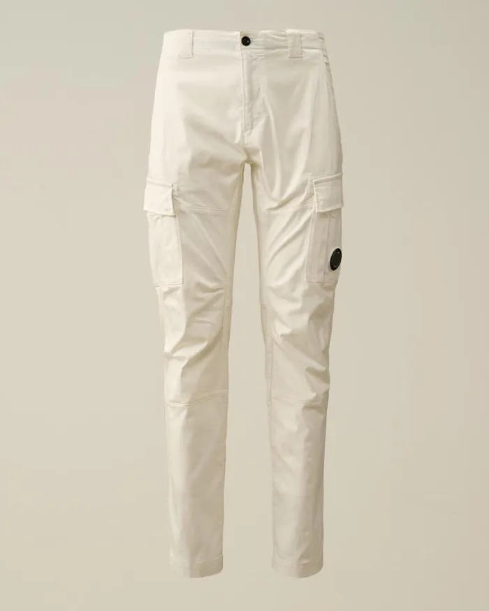 Man Stretch Sateen Ergonomic Lens Cargo Pants Gauze White CP Company Trousers