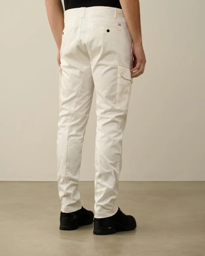 Man Stretch Sateen Ergonomic Lens Cargo Pants Gauze White CP Company Trousers