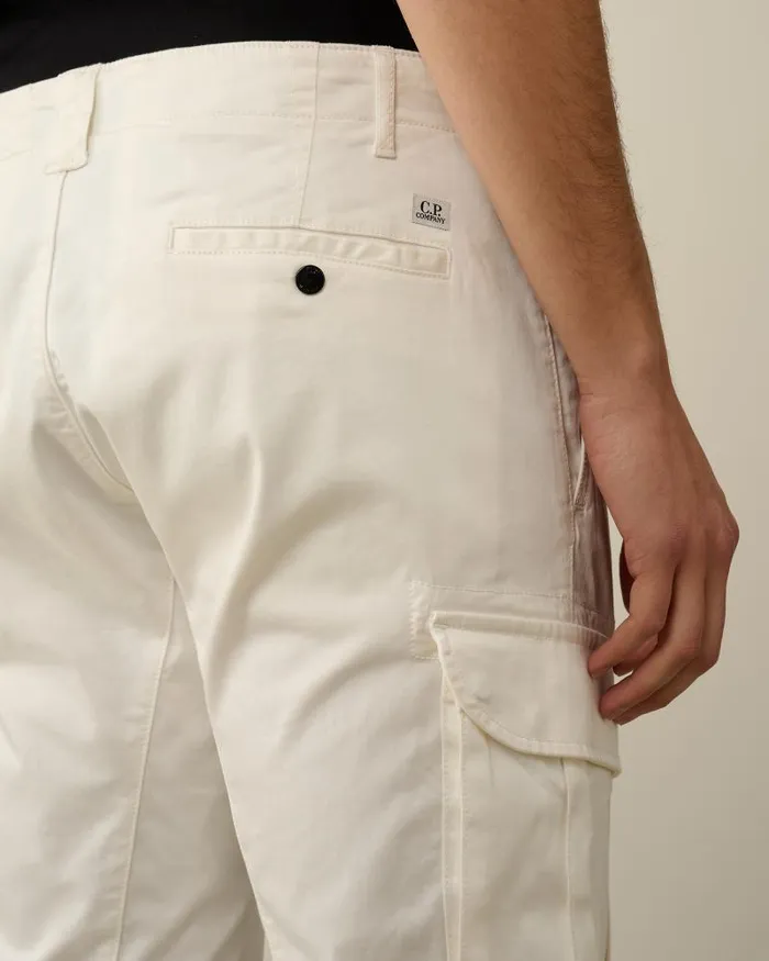 Man Stretch Sateen Ergonomic Lens Cargo Pants Gauze White CP Company Trousers