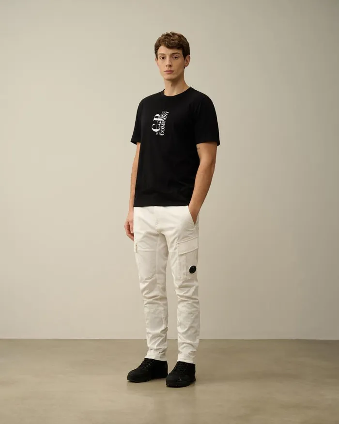 Man Stretch Sateen Ergonomic Lens Cargo Pants Gauze White CP Company Trousers