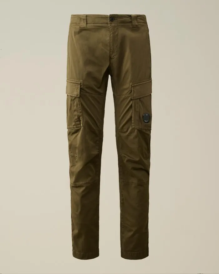 Man Stretch Sateen Ergonomic Lens Cargo Pants Ivy Green CP Company Trousers