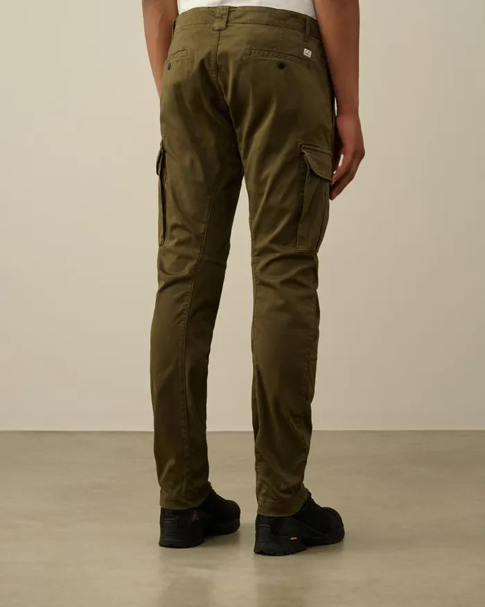 Man Stretch Sateen Ergonomic Lens Cargo Pants Ivy Green CP Company Trousers