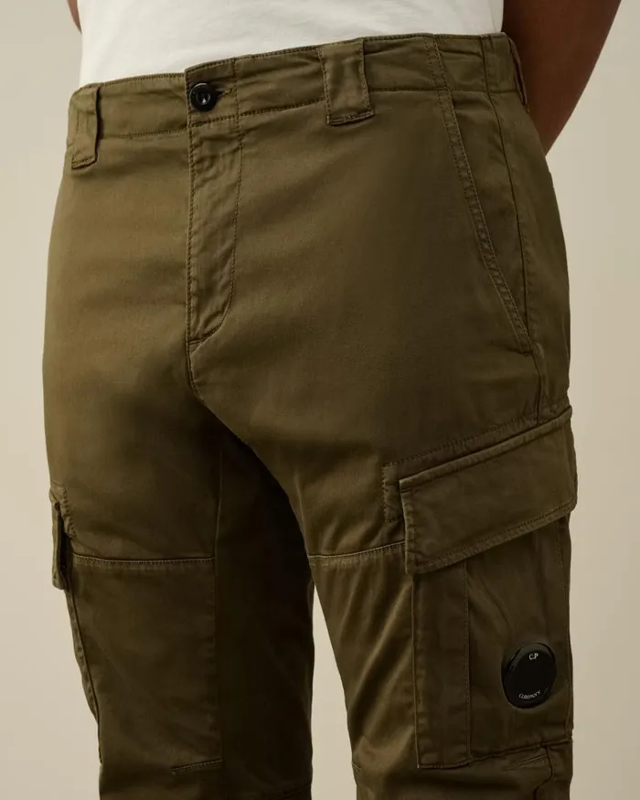 Man Stretch Sateen Ergonomic Lens Cargo Pants Ivy Green CP Company Trousers