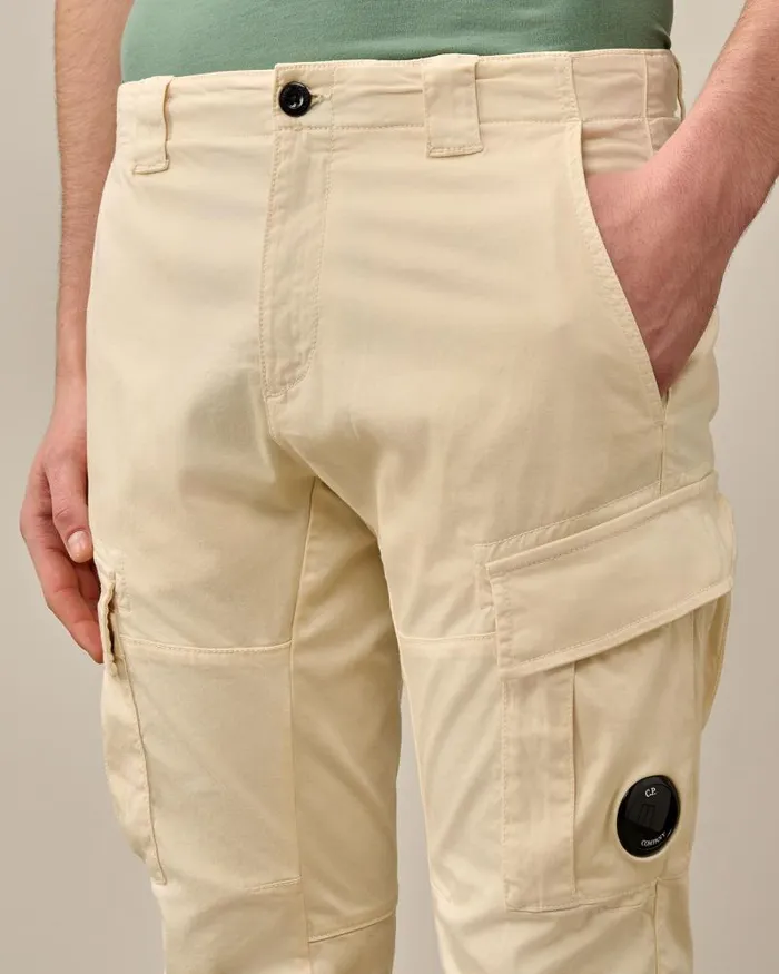 Man Stretch Sateen Ergonomic Lens Cargo Pants Pistachio Shell 8211 Beige CP Company Trousers