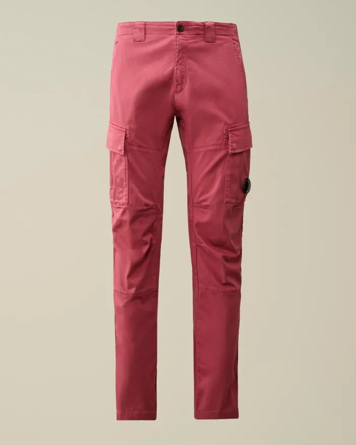 Man Stretch Sateen Ergonomic Lens Cargo Pants Red Bud CP Company Trousers