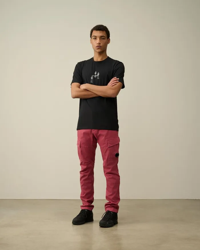 Man Stretch Sateen Ergonomic Lens Cargo Pants Red Bud CP Company Trousers