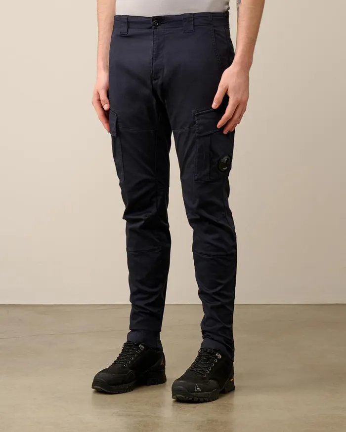 Man Stretch Sateen Ergonomic Lens Cargo Pants Total Eclipse 8211 Blue CP Company Trousers