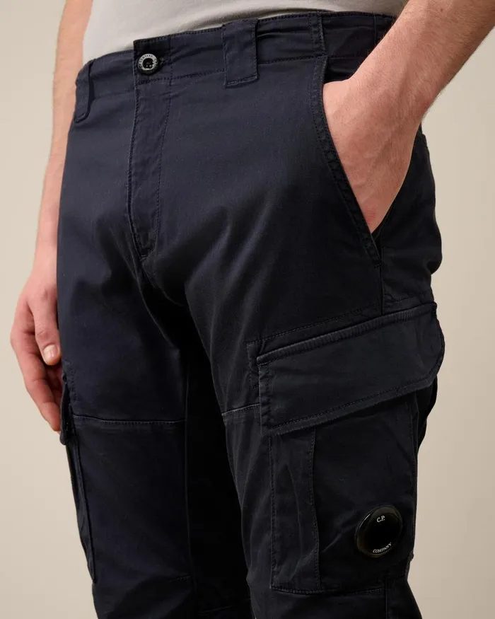 Man Stretch Sateen Ergonomic Lens Cargo Pants Total Eclipse 8211 Blue CP Company Trousers