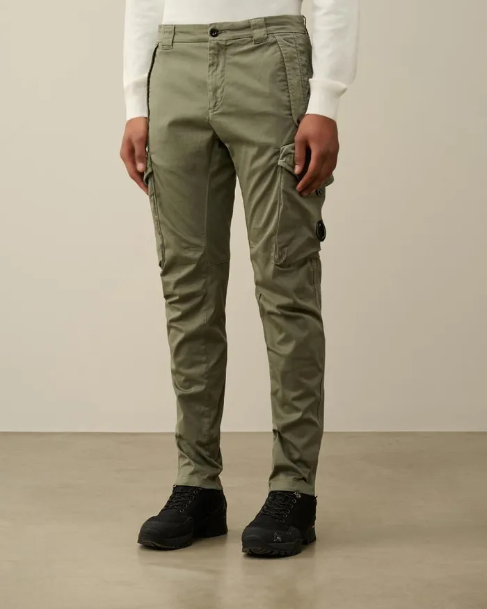 Man Stretch Sateen Ergonomic Lens Utility Pants Agave Green CP Company Trousers