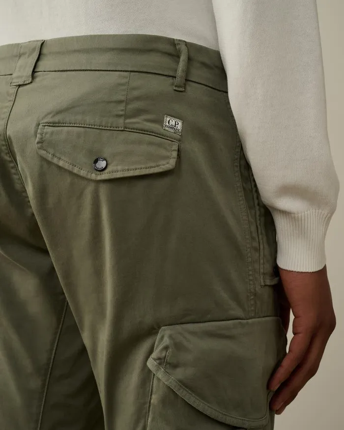 Man Stretch Sateen Ergonomic Lens Utility Pants Agave Green CP Company Trousers
