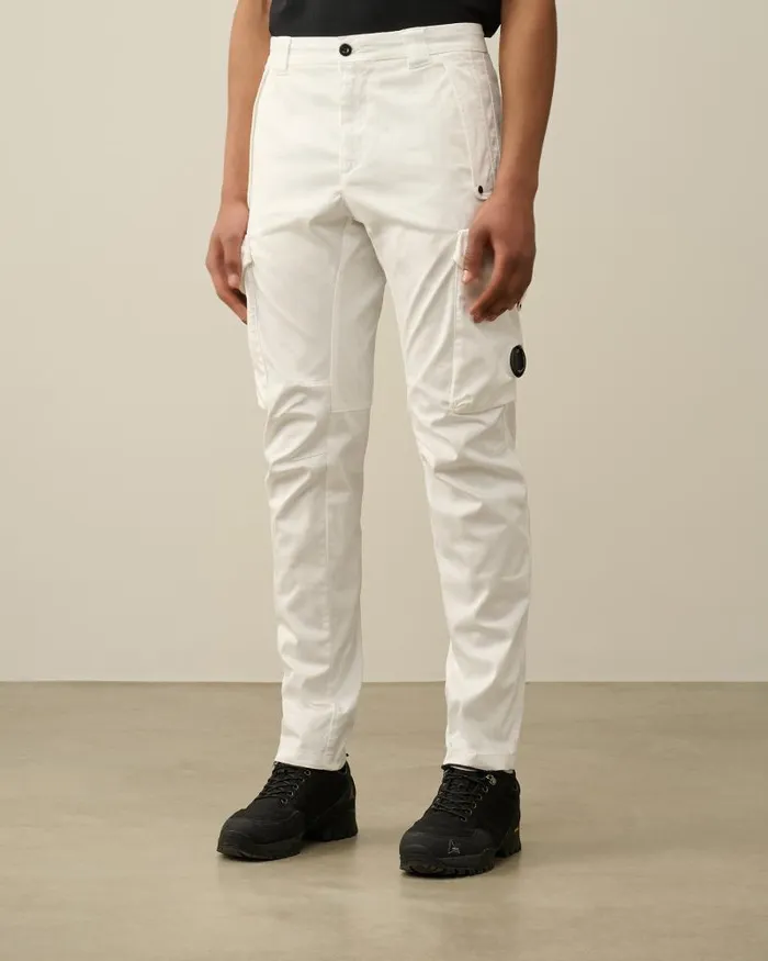 Man Stretch Sateen Ergonomic Lens Utility Pants Gauze White CP Company Trousers
