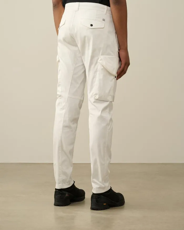 Man Stretch Sateen Ergonomic Lens Utility Pants Gauze White CP Company Trousers