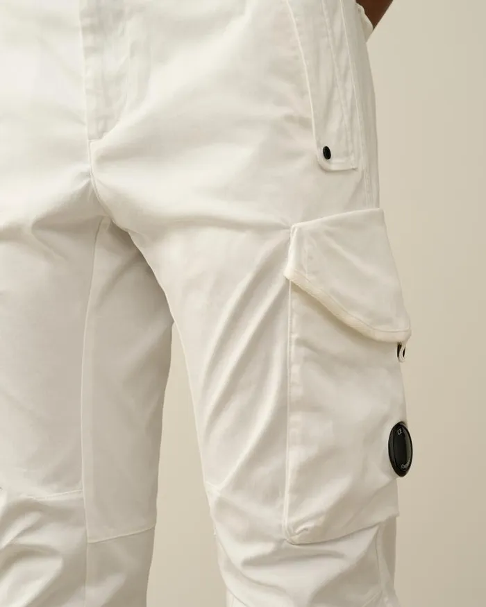 Man Stretch Sateen Ergonomic Lens Utility Pants Gauze White CP Company Trousers
