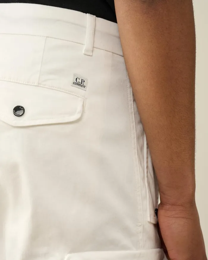 Man Stretch Sateen Ergonomic Lens Utility Pants Gauze White CP Company Trousers