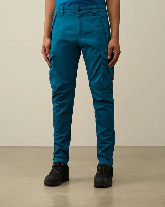 Man Stretch Sateen Ergonomic Lens Utility Pants Ink Blue CP Company Trousers