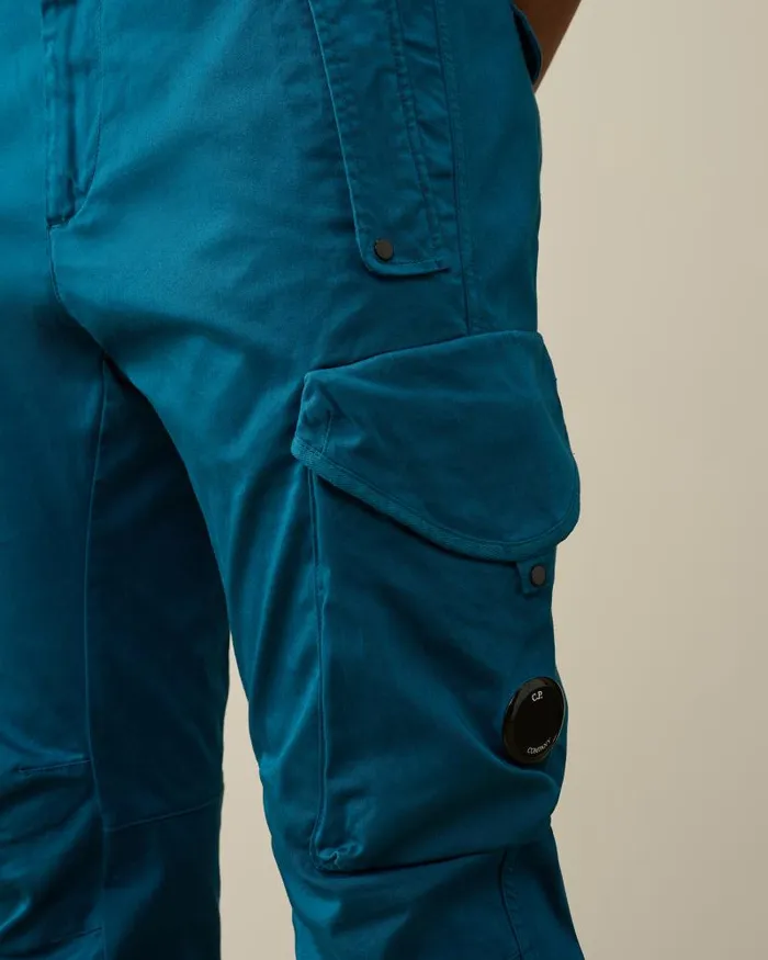 Man Stretch Sateen Ergonomic Lens Utility Pants Ink Blue CP Company Trousers