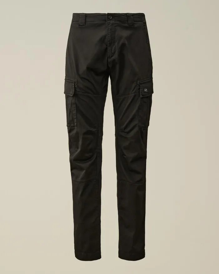 Man Stretch Sateen Ergonomic Logo Cargo Pants Black CP Company Trousers
