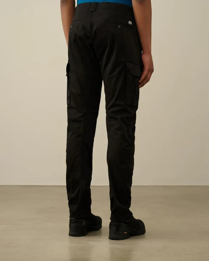Man Stretch Sateen Ergonomic Logo Cargo Pants Black CP Company Trousers