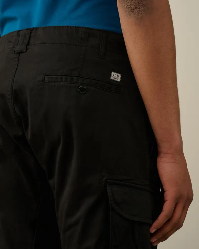 Man Stretch Sateen Ergonomic Logo Cargo Pants Black CP Company Trousers