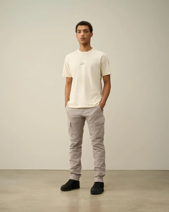 Man Stretch Sateen Ergonomic Logo Cargo Pants Drizzle Grey CP Company Trousers