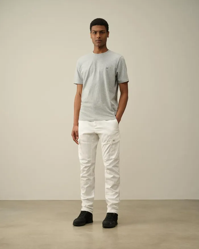 Man Stretch Sateen Ergonomic Logo Cargo Pants Gauze White CP Company Trousers