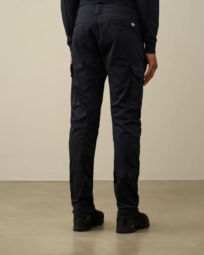Man Stretch Sateen Ergonomic Logo Cargo Pants Total Eclipse 8211 Blue CP Company Trousers