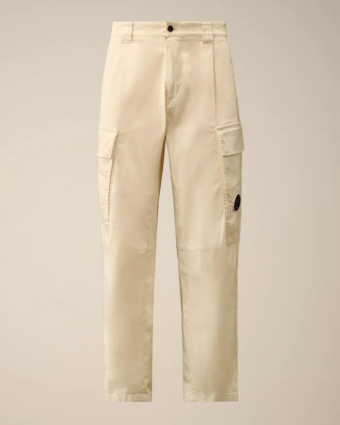 Man Stretch Sateen Loose Cargo Pants Pistachio Shell 8211 Beige CP Company Trousers