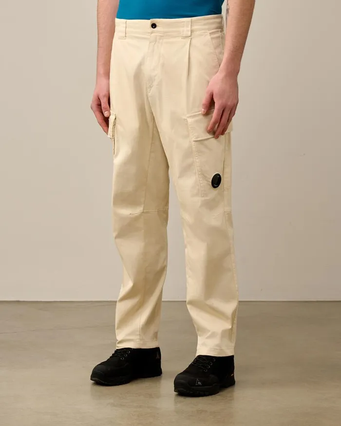 Man Stretch Sateen Loose Cargo Pants Pistachio Shell 8211 Beige CP Company Trousers