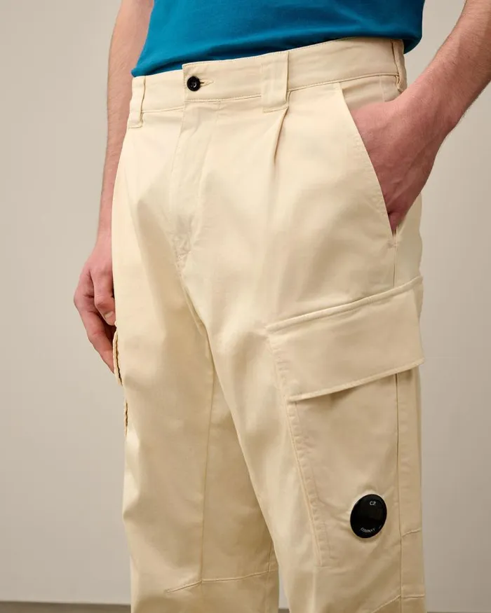 Man Stretch Sateen Loose Cargo Pants Pistachio Shell 8211 Beige CP Company Trousers