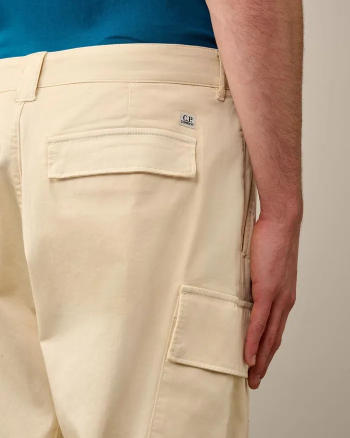 Man Stretch Sateen Loose Cargo Pants Pistachio Shell 8211 Beige CP Company Trousers