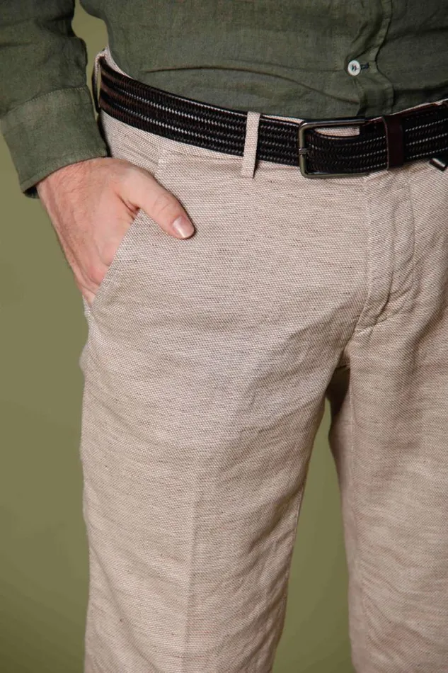 Man Torino Style Chino Pants In Linen And Cotton With Houndstooth Pattern Slim Mason039s Pants