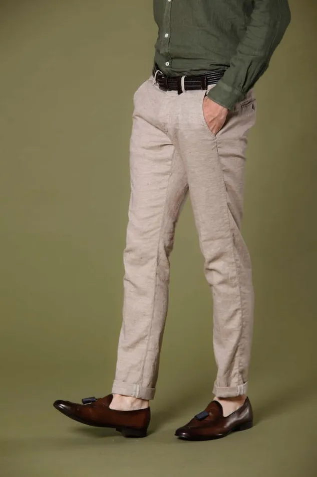 Man Torino Style Chino Pants In Linen And Cotton With Houndstooth Pattern Slim Mason039s Pants