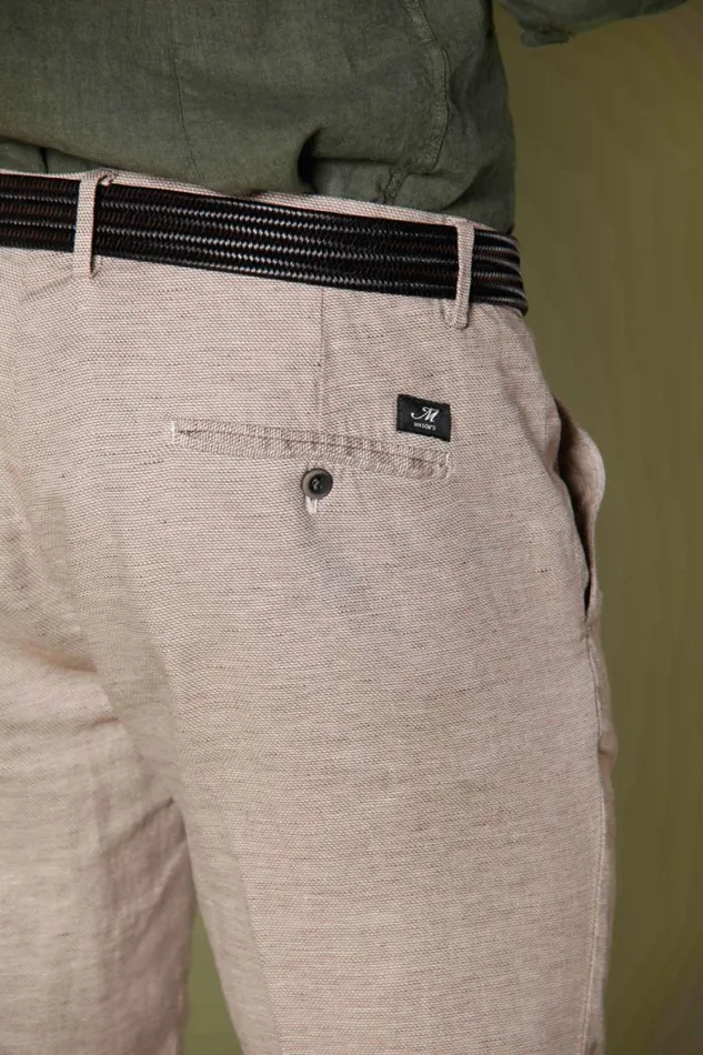 Man Torino Style Chino Pants In Linen And Cotton With Houndstooth Pattern Slim Mason039s Pants
