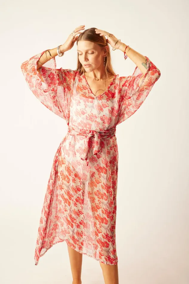 Marin Dress With Sash Chiffon Watercolor Dove Women Natalie Martin Dresses
