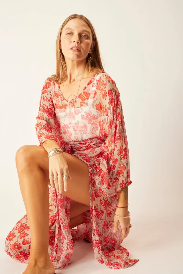 Marin Dress With Sash Chiffon Watercolor Dove Women Natalie Martin Dresses