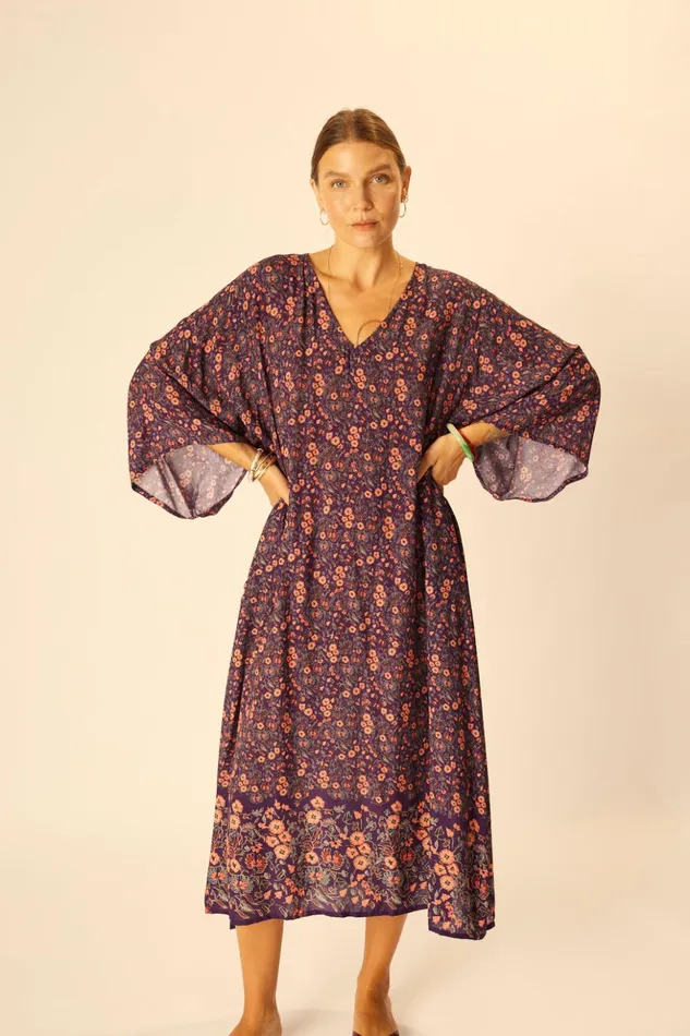 Marin Dress With Sash Petite Fleur Aubergine Women Natalie Martin Coverups