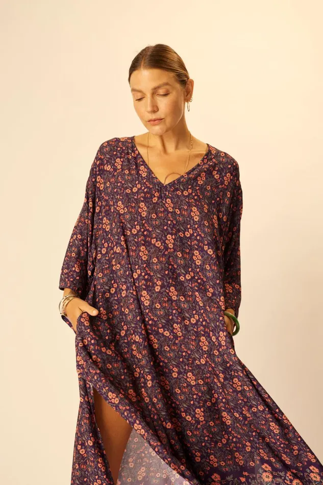 Marin Dress With Sash Petite Fleur Aubergine Women Natalie Martin Coverups