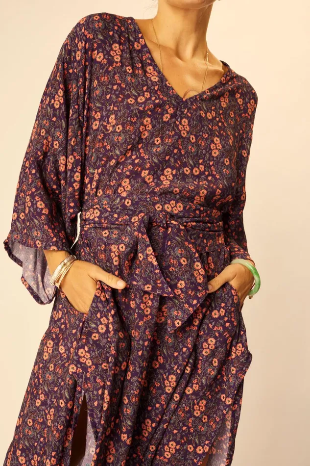 Marin Dress With Sash Petite Fleur Aubergine Women Natalie Martin Dresses