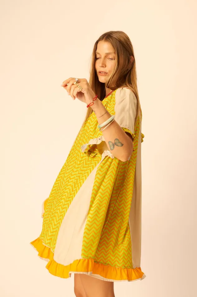Marina Dress Block Zigzag Tangerine Women Natalie Martin Dresses