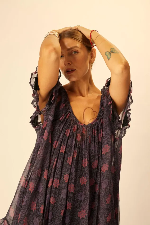 Marina Dress Snowflake Aubergine Women Natalie Martin Coverups