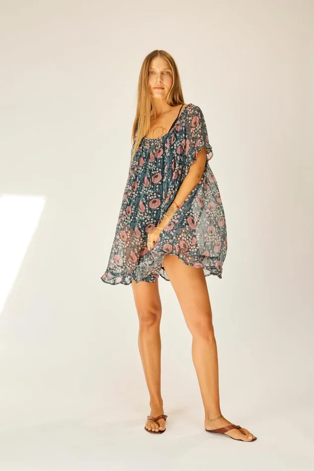 Marina Dress Vintage Flowers Indigo Women Natalie Martin Coverups