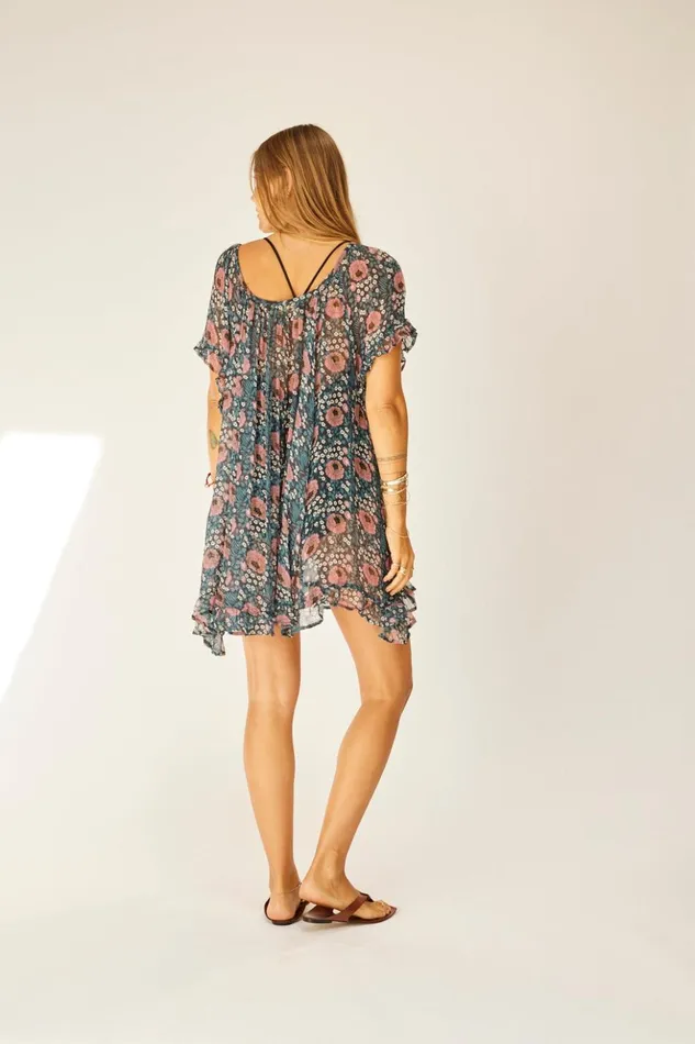 Marina Dress Vintage Flowers Indigo Women Natalie Martin Coverups