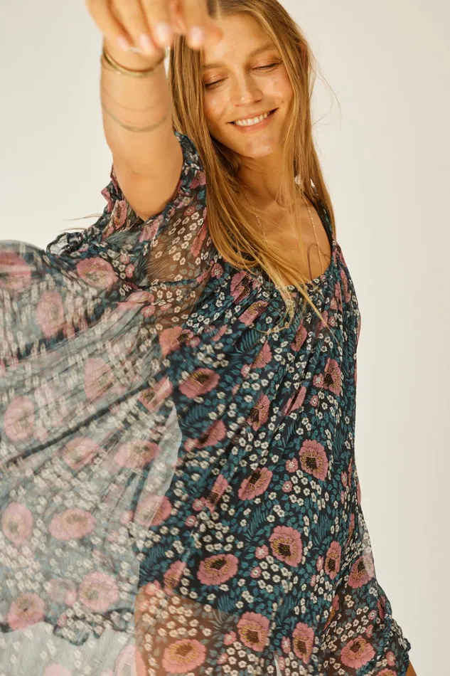 Marina Dress Vintage Flowers Indigo Women Natalie Martin Coverups