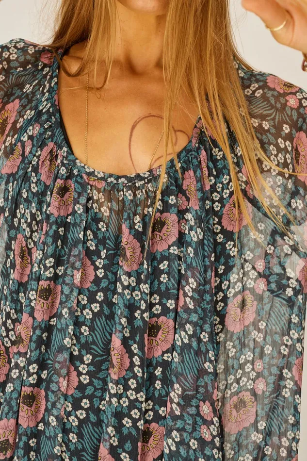Marina Dress Vintage Flowers Indigo Women Natalie Martin Coverups