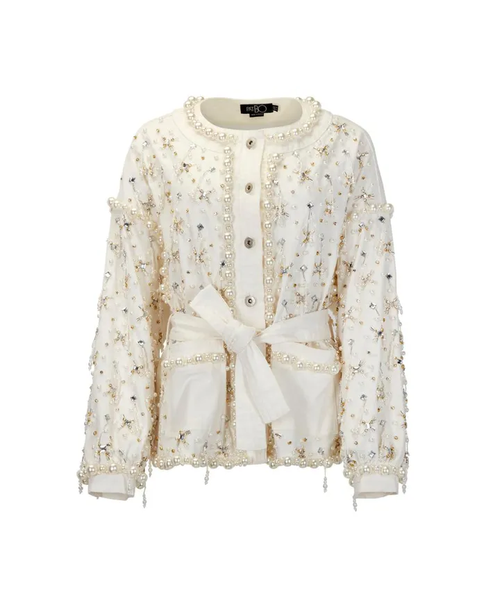 Matching Sets Women Patbo Beaded Denim Jacket White